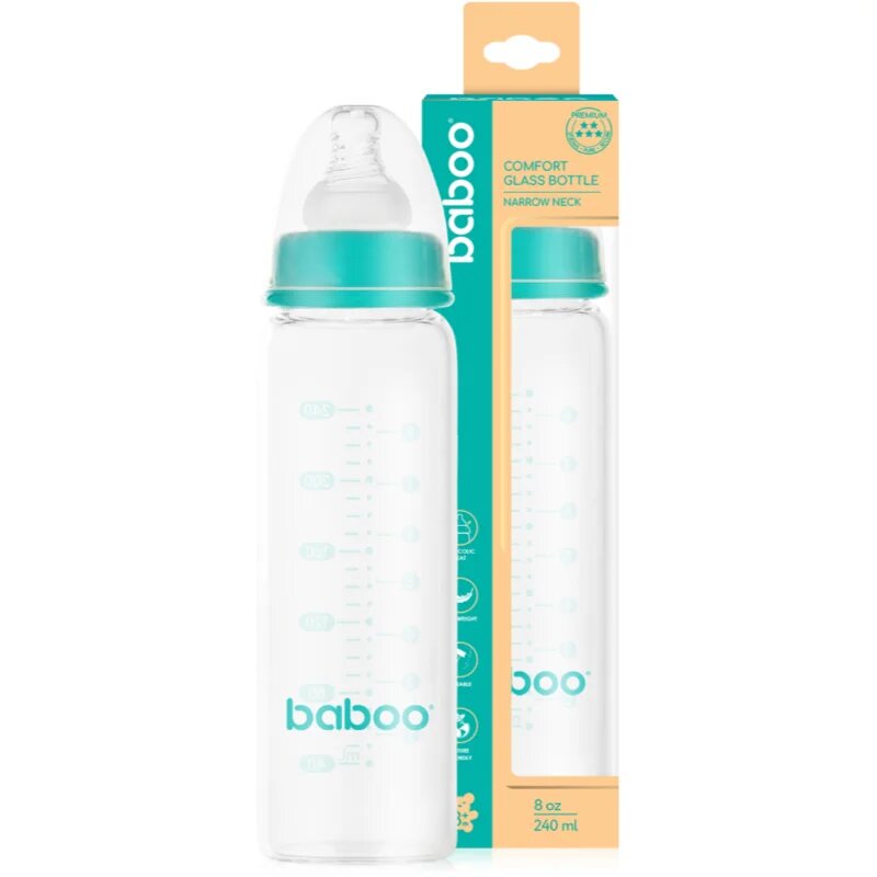 Baboo Anti-Colic Glass Bottle стъклено шише против колики 3m+ 240 мл.