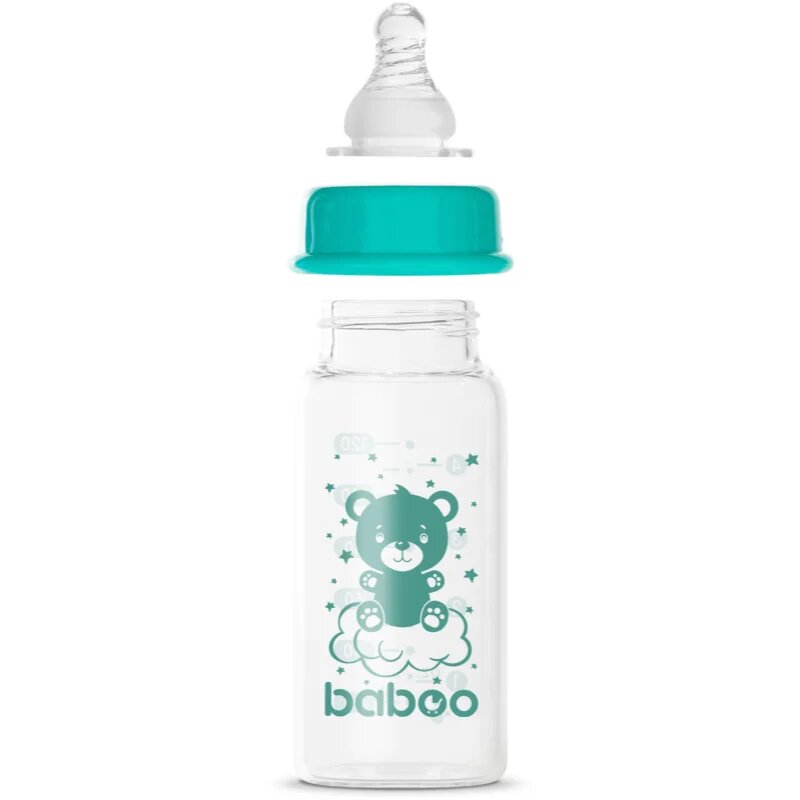 Baboo Anti-colic Glass Feeding Bottle Narrow Neck стъклено бебешко шише 0m+ 1 бр.