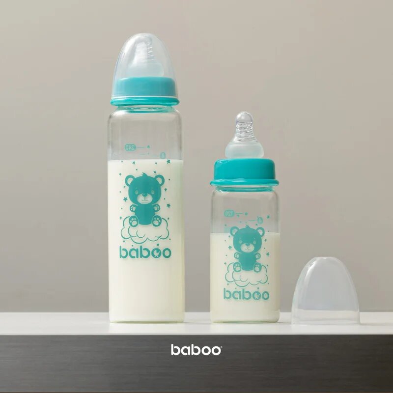 Baboo Anti-colic Glass Feeding Bottle Narrow Neck стъклено бебешко шише 3m+ 1 бр.