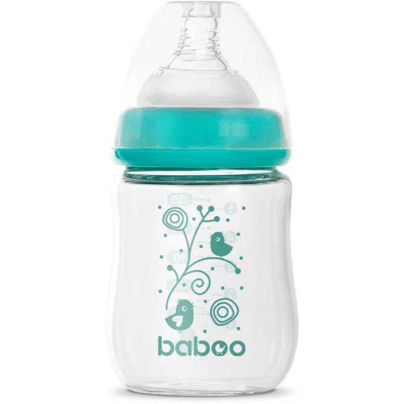 Baboo Anti-colic Glass Feeding Bottle Wide Neck стъклено бебешко шише 0m+ 1 бр.