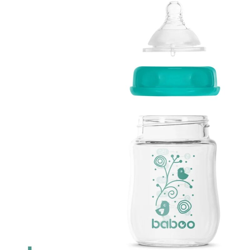 Baboo Anti-colic Glass Feeding Bottle Wide Neck стъклено бебешко шише 0m+ 1 бр.