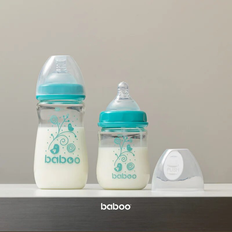 Baboo Anti-colic Glass Feeding Bottle Wide Neck стъклено бебешко шише 0m+ 1 бр.