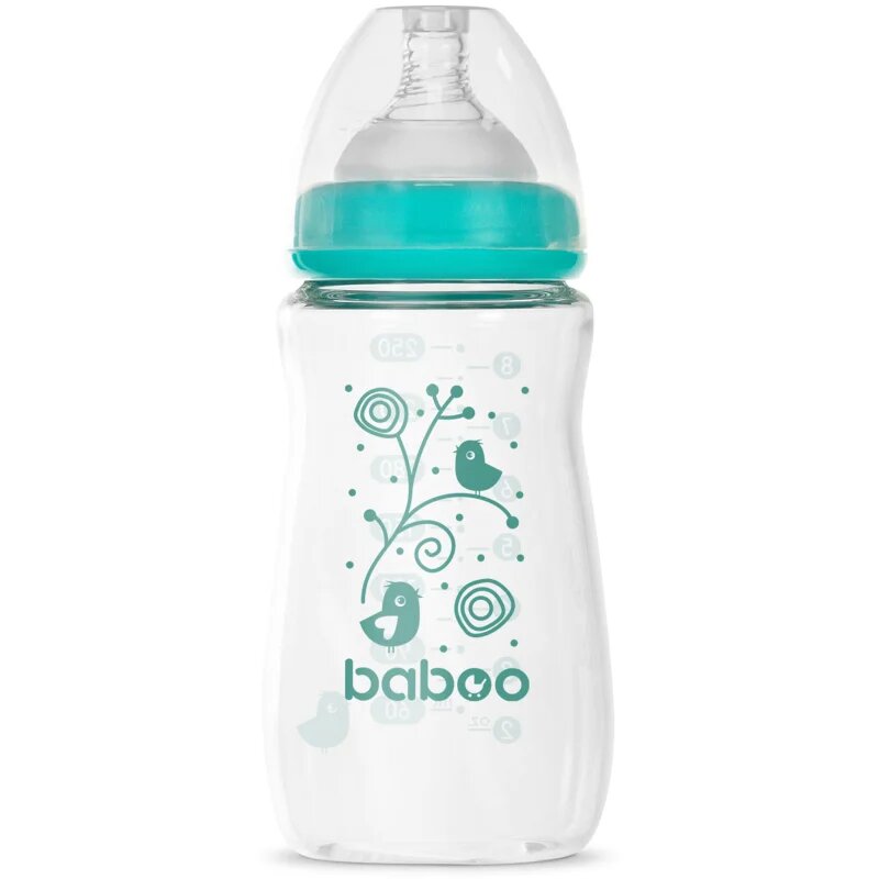 Baboo Anti-colic Glass Feeding Bottle Wide Neck стъклено бебешко шише 3m+ 1 бр.