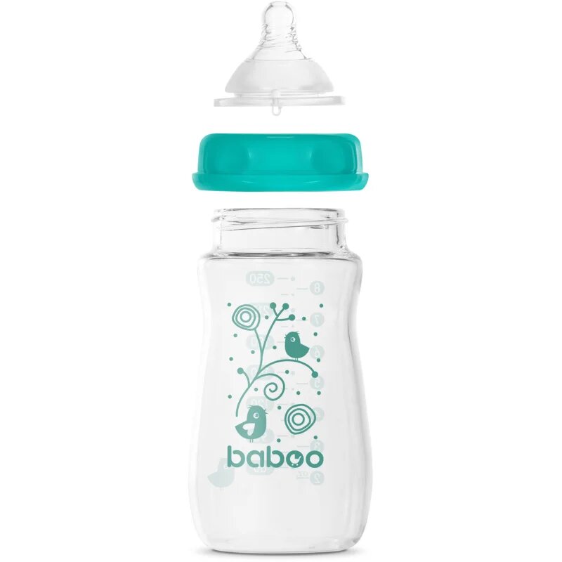 Baboo Anti-colic Glass Feeding Bottle Wide Neck стъклено бебешко шише 3m+ 1 бр.