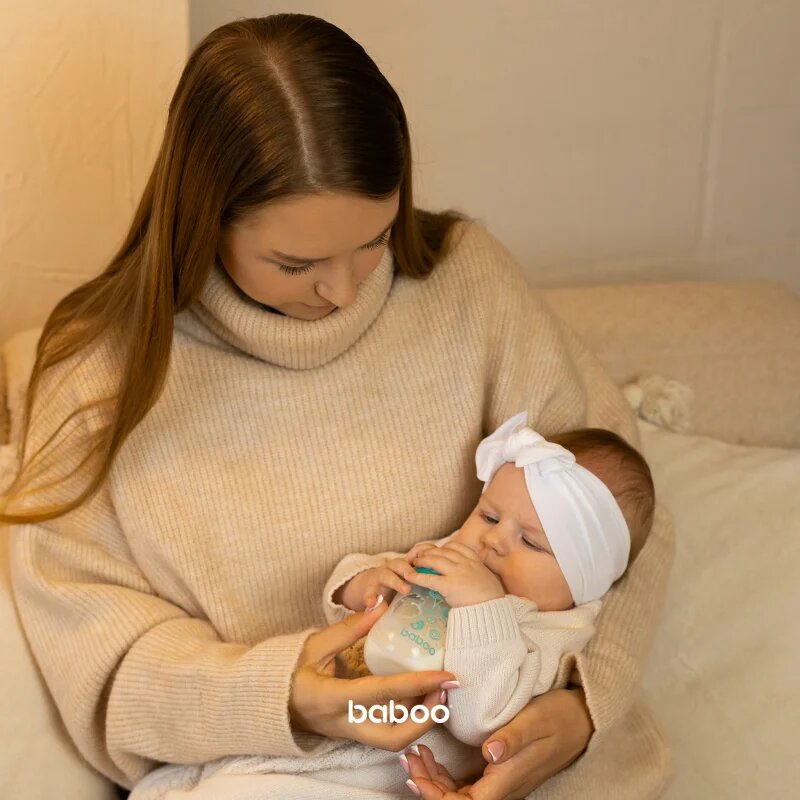 Baboo Anti-colic Glass Feeding Bottle Wide Neck стъклено бебешко шише 3m+ 1 бр.