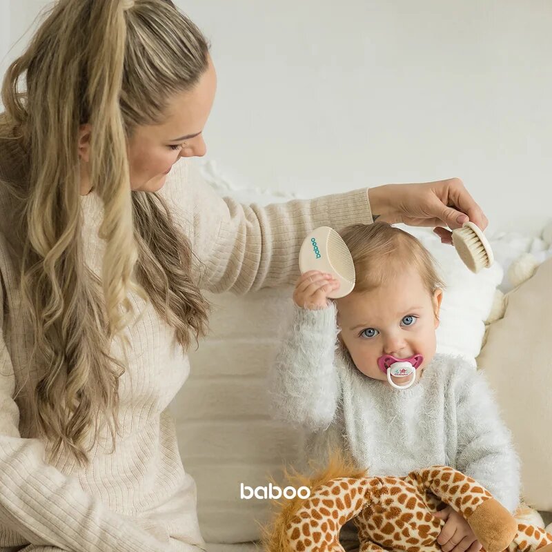 Baboo Baby Hair Brush and Comb Set комплект За коса за деца от раждането им Beige 2 бр.