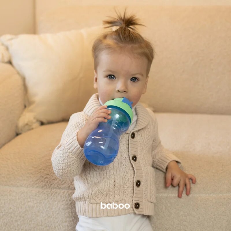 Baboo Cup with Silicone Straw шише със сламка Blue 9m+ 360 мл.