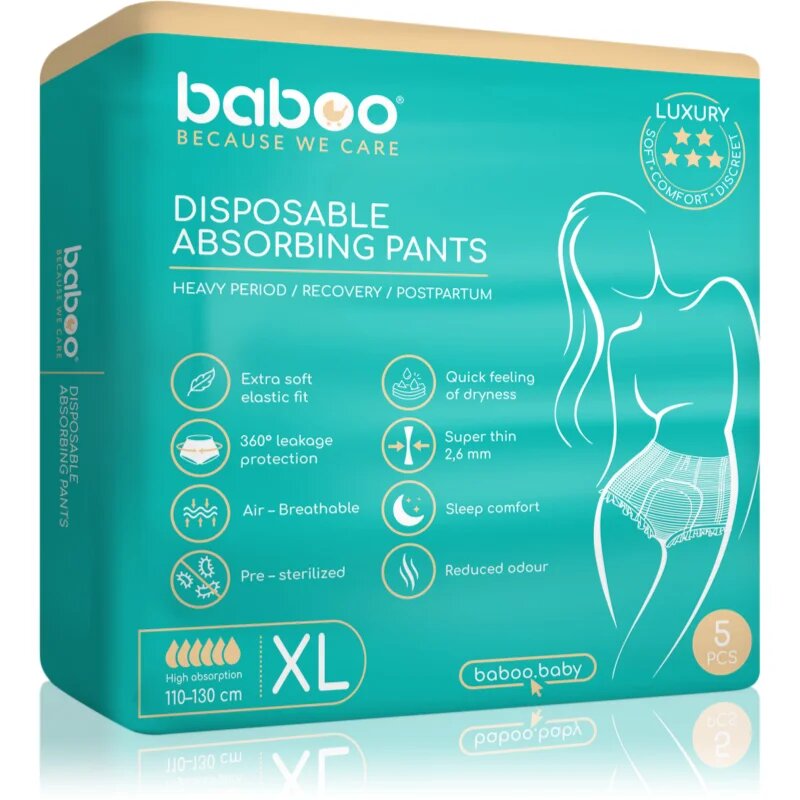 Baboo Disposable Absorbing Pants еднократни абсорбиращи бикини размер XL 5 бр.