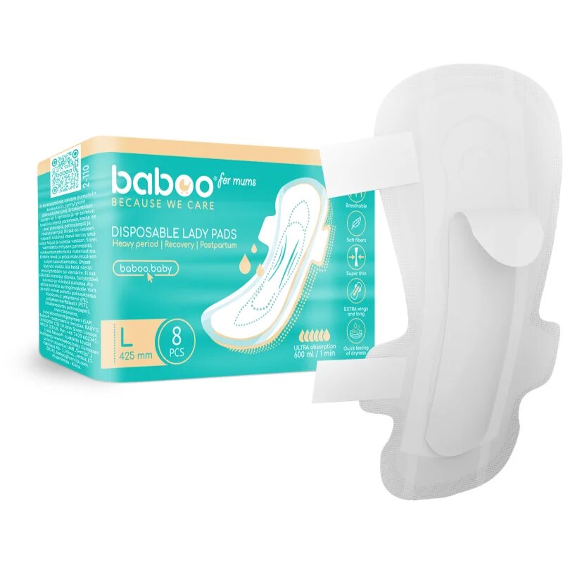 Baboo Postpartum Maternity Pads дамски превръзки за след раждане еднократни размер L 8 бр.