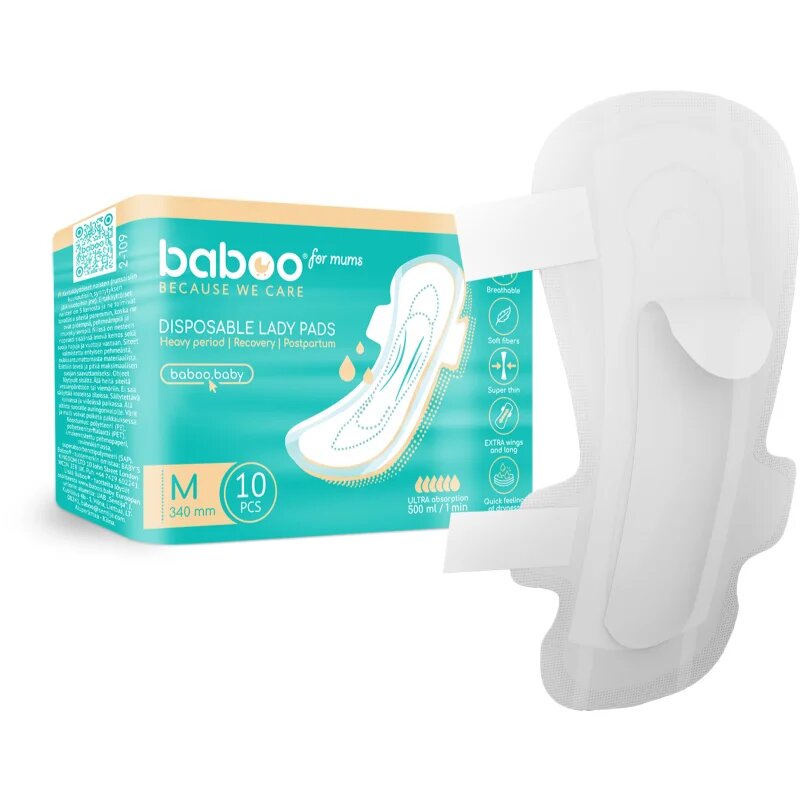 Baboo Postpartum Maternity Pads дамски превръзки за след раждане еднократни размер М 10 бр.