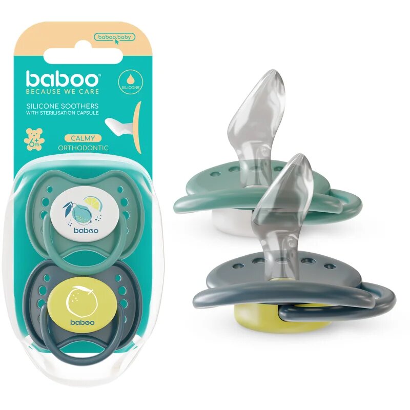 Baboo Soothers Silicone Orthodontic with Case биберон Lagoon Fiesta 6-12 m 2 бр.