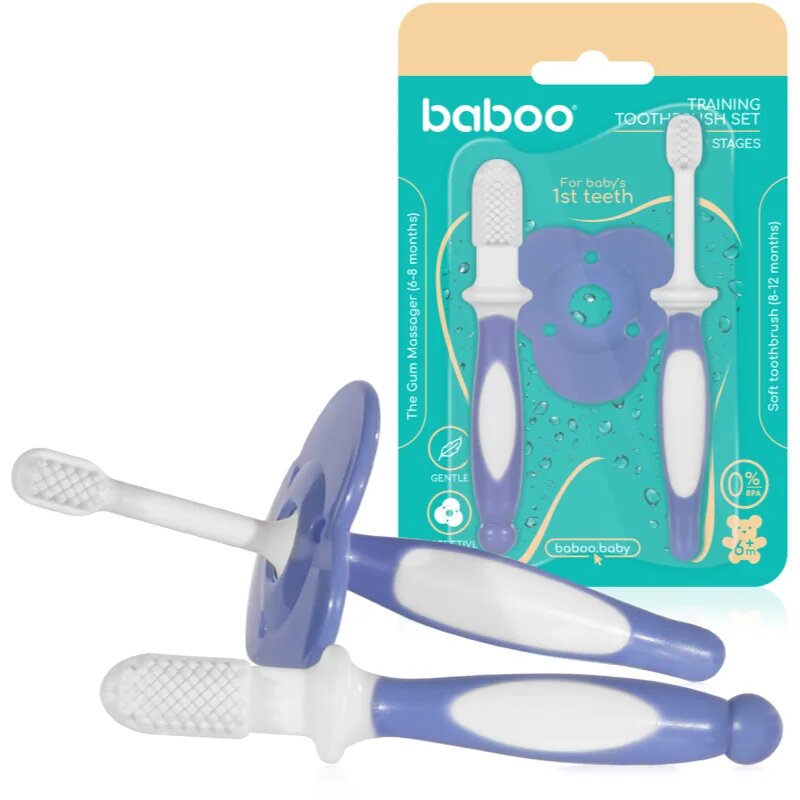 Baboo Toothbrush Set Комплект за дентална грижа за бебета Blue Haze 6m+ 3 бр.