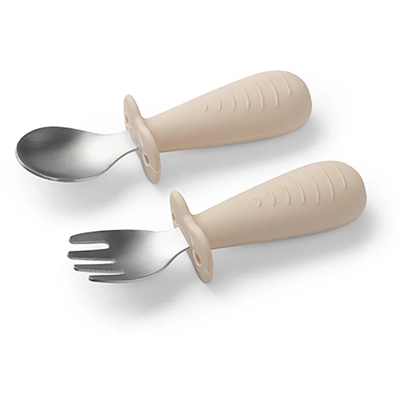 BabyOno Be Active Stainless Steel Spoon and Fork прибор за деца Beige 12m+ 2 бр.
