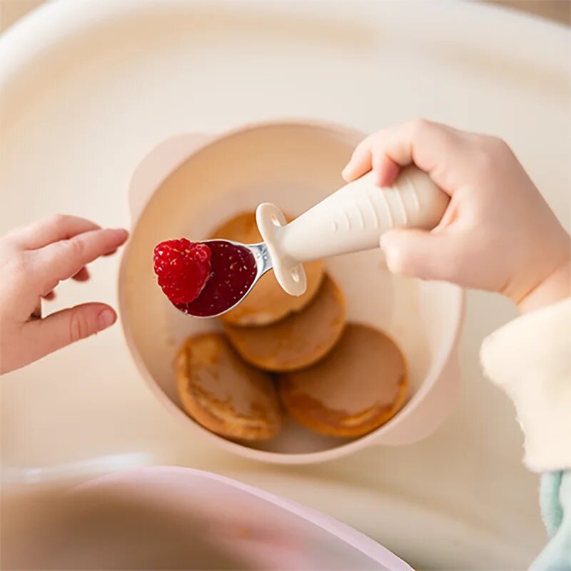 BabyOno Be Active Stainless Steel Spoon and Fork прибор за деца Beige 12m+ 2 бр.