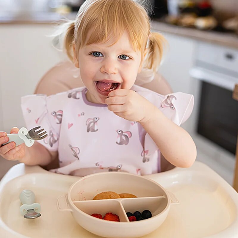 BabyOno Be Active Stainless Steel Spoon and Fork прибор за деца Beige 12m+ 2 бр.