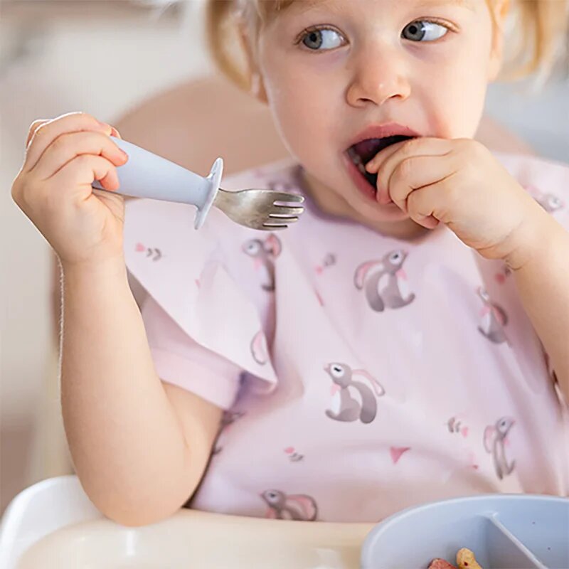 BabyOno Be Active Stainless Steel Spoon and Fork прибор за деца Beige 12m+ 2 бр.