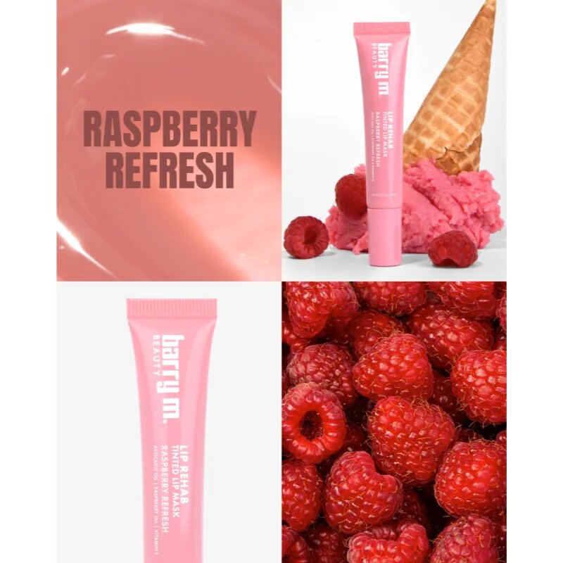 Barry M Lip Rehab подхранваща тонираща маска за устни цвят Raspberry Refresh 10 мл.