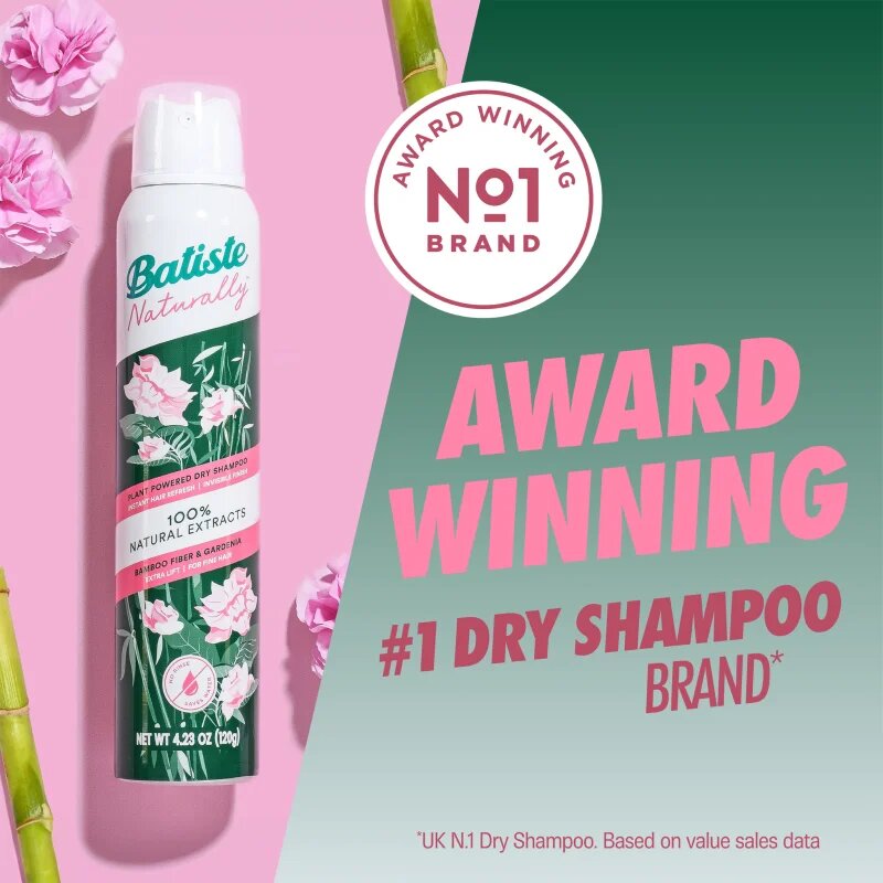 Batiste Naturally Bamboo & Gardenia сух шампоан за абсорбиране на излишния себум а освежаване на косата 200 мл.