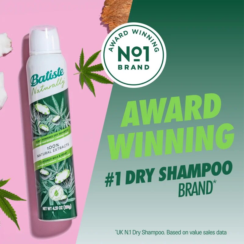 Batiste Naturally Coconut & Hemp сух шампоан за абсорбиране на излишния себум а освежаване на косата 200 мл.