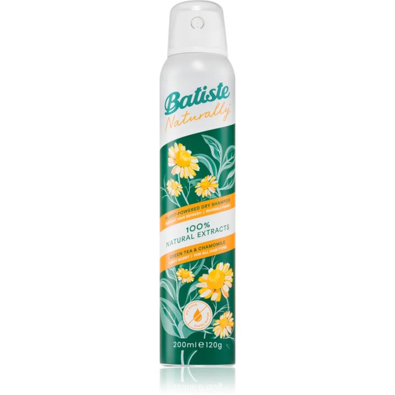 Batiste Naturally Green tea & Chamomile сух шампоан за абсорбиране на излишния себум а освежаване на косата 200 мл.
