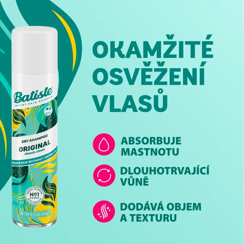 Batiste Original сух шампоан за абсорбиране на излишния себум а освежаване на косата 200 мл.