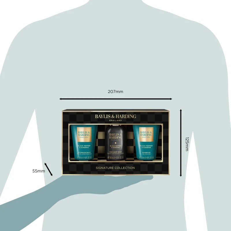 Baylis & Harding Black Pepper & Ginseng подаръчен комплект за лице тяло и коса за мъже
