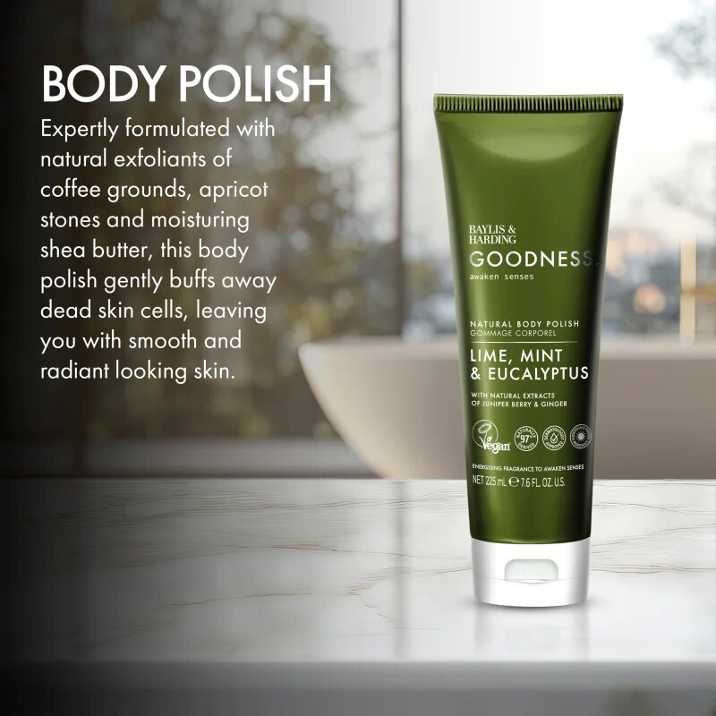Baylis & Harding Goodness Awaken Senses освежаващ пилинг за тяло аромати Lime Mint & Eucalyptus 225 мл.