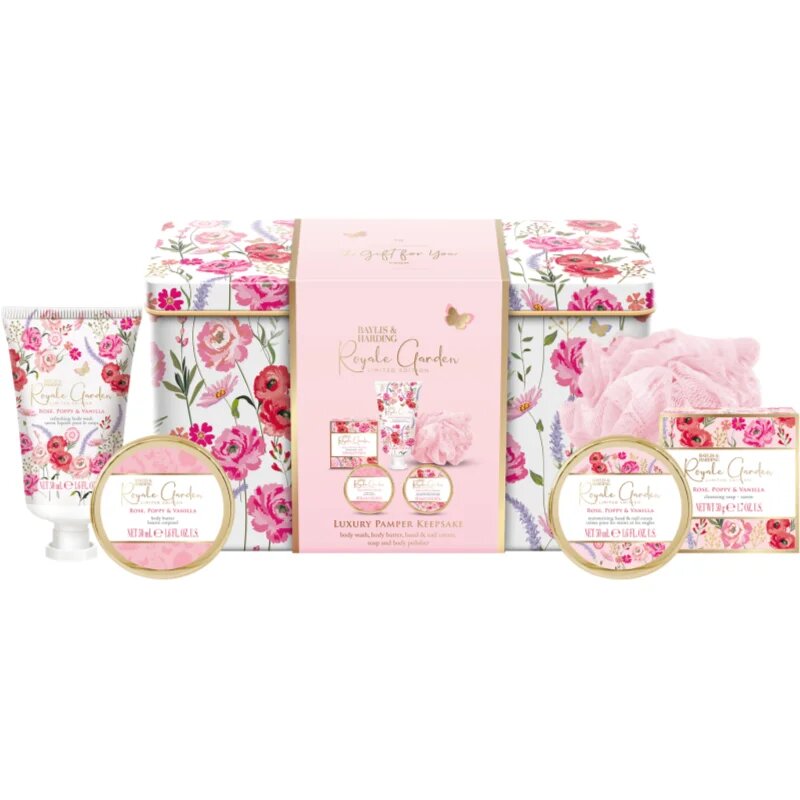 Baylis & Harding Royale Garden Rose Poppy & Vanilla подаръчен комплект метална кутия