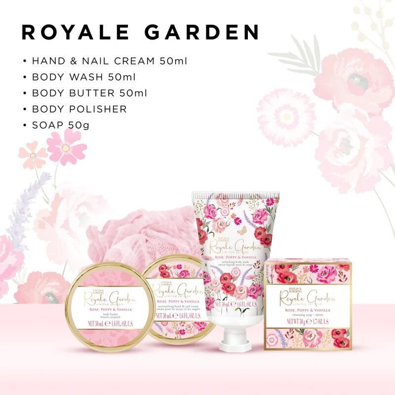 Baylis & Harding Royale Garden Rose Poppy & Vanilla подаръчен комплект метална кутия