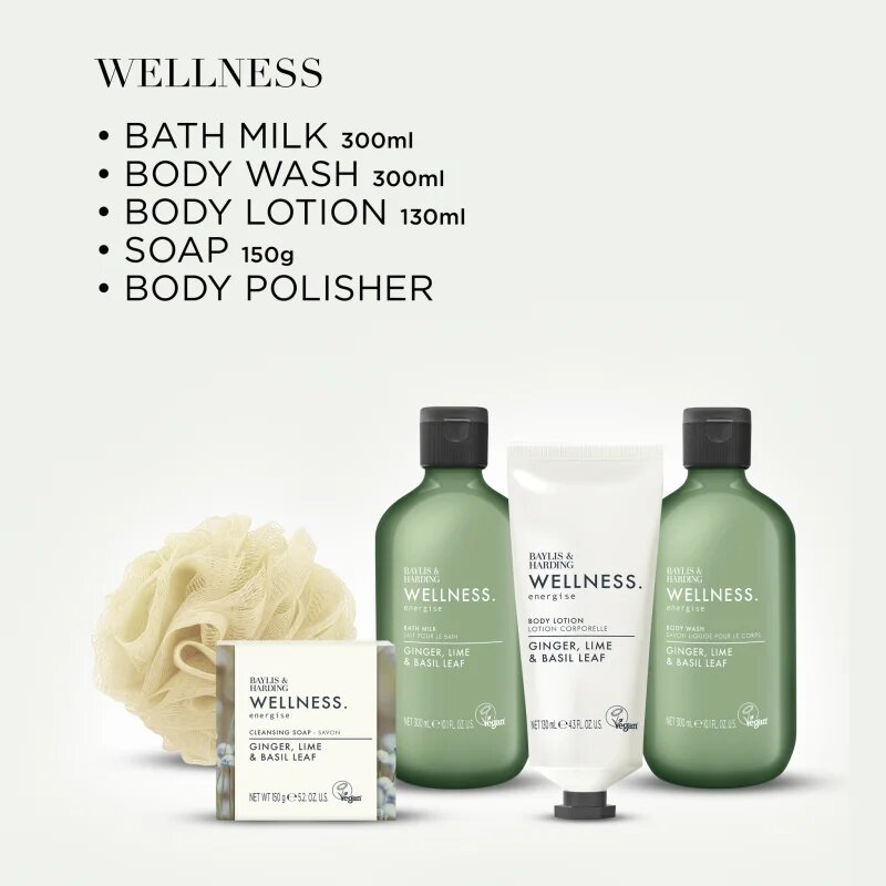 Baylis & Harding Wellness. Energise подаръчен комплект козметична чантичка Ginger Lime & Basil Leaf