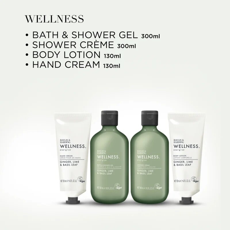 Baylis & Harding Wellness. Energise подаръчен комплект за тяло Ginger Lime & Basil Leaf
