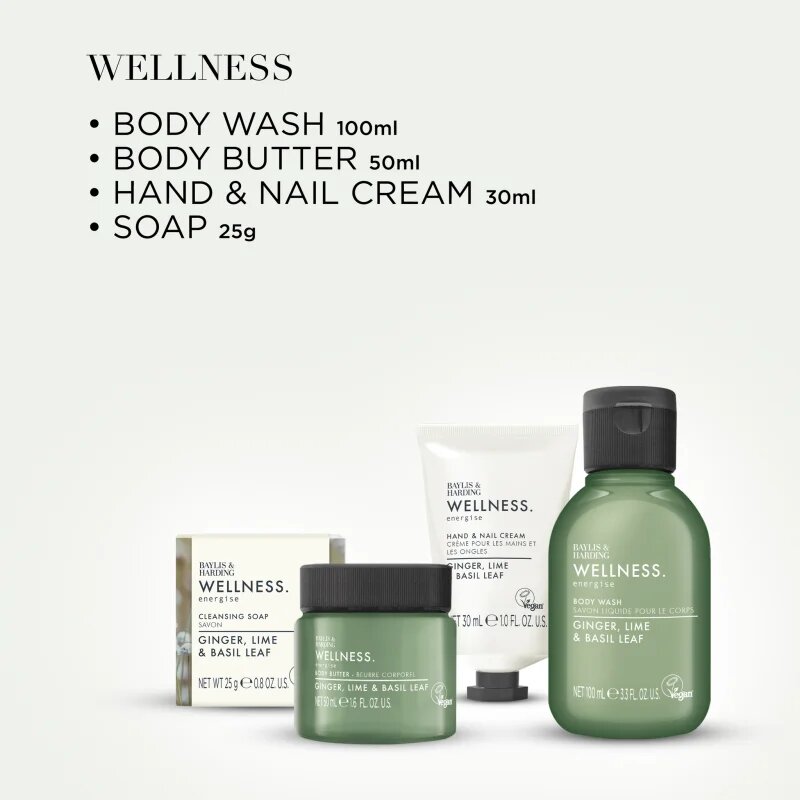 Baylis & Harding Wellness. Energise подаръчен комплект за тяло Ginger Lime & Basil Leaf