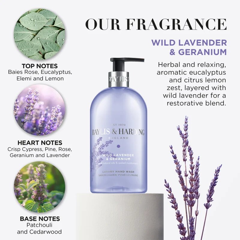 Baylis & Harding Wild Lavender & Geranium течен сапун за ръце с хидратиращ ефект 500 мл.
