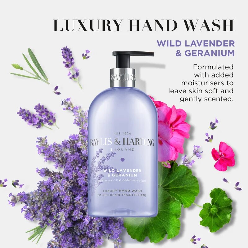 Baylis & Harding Wild Lavender & Geranium течен сапун за ръце с хидратиращ ефект 500 мл.