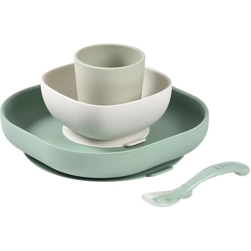 Beaba 4-Piece Silicone Dinner Set комплект за хранене Sage Green / Misty Green 4 бр.