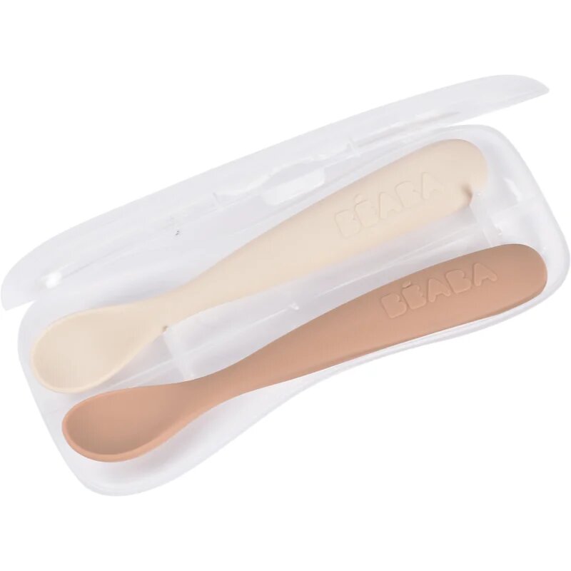 Beaba Set of 2 Ergonomic Spoons лъжичка с калъфка Clay Praline 4m+ 2 бр.
