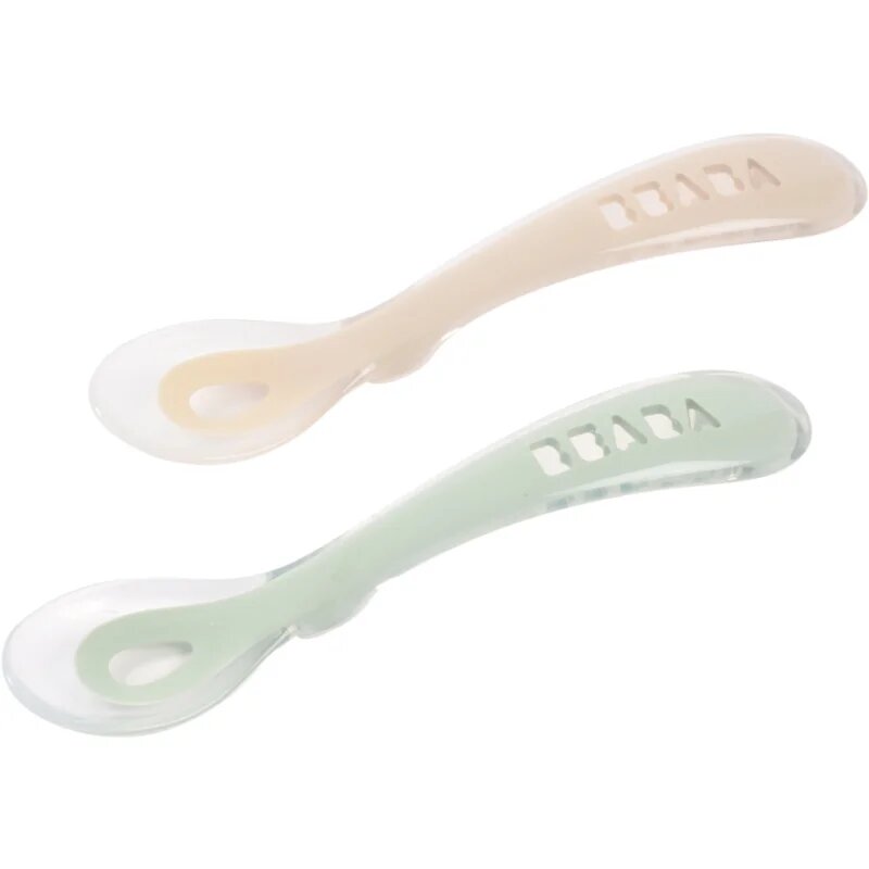 Beaba Silicone Spoon Set лъжичка Clay / Misty green 8m+ 2 бр.