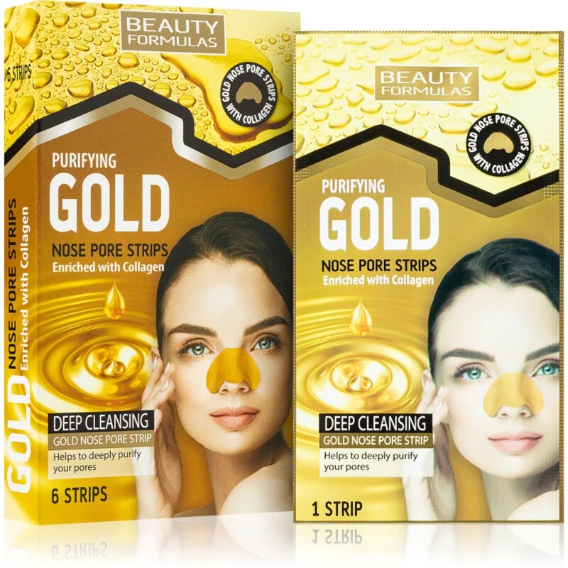 Beauty Formulas Gold почистваща лепенка за запушени пори по носа с колаген 6 бр.