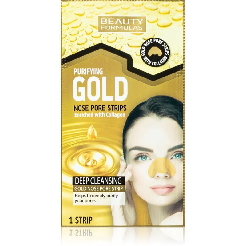 Beauty Formulas Gold почистваща лепенка за запушени пори по носа с колаген 6 бр.