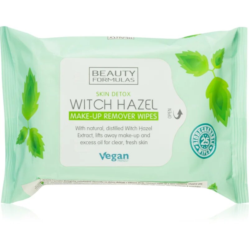 Beauty Formulas Witch Hazel кърпички за почистване и премахване на грим 25 бр.