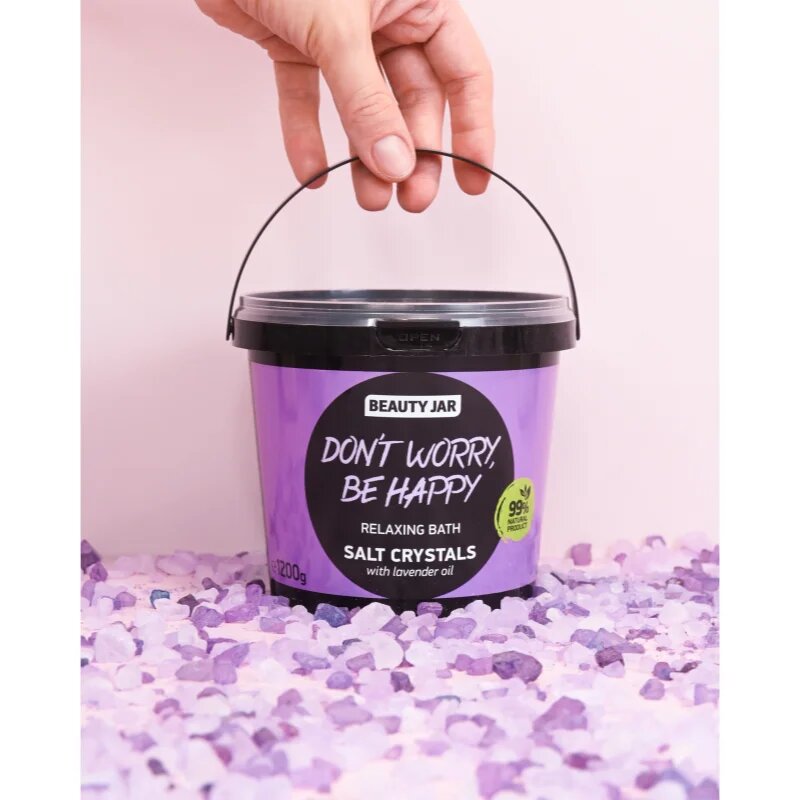 Beauty Jar Don't Worry Be Happy сол за релаксираща вана с екстракт от лавандула 1.2 кг