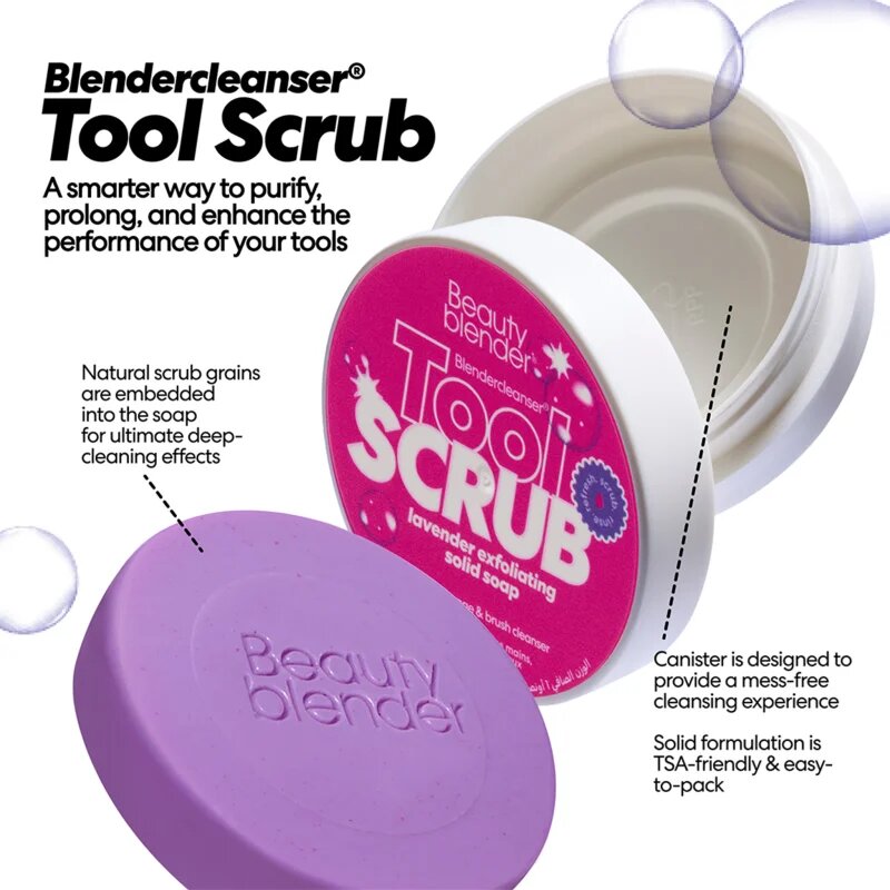 beautyblender® Tool Scrub Lavender Твърдо почистващо средство за гъби и четки за грим 28.3 гр.