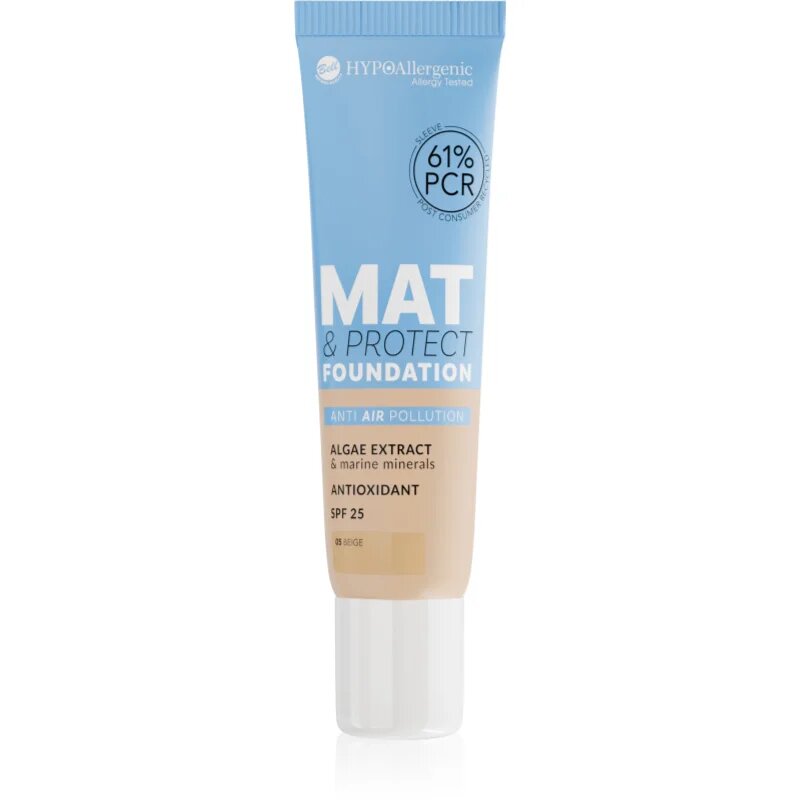 Bell Hypoallergenic Mat & Protect дълготраен матиращ фон дьо тен SPF 25 цвят 05 Beige 30 гр.