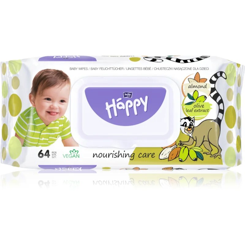 BELLA Baby Happy Almond and Olive Leaf Extract мокри почистващи кърпички за деца 64 бр.
