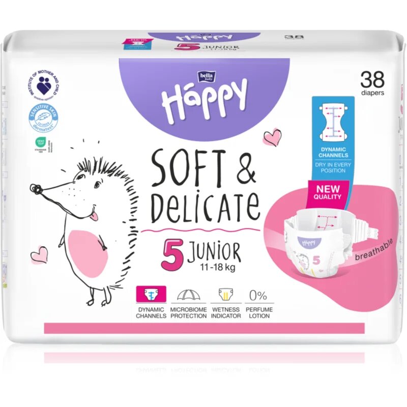 BELLA Baby Happy Soft&Delicate еднократни пелени с каналчета Junior 11-18 kg 38 бр.