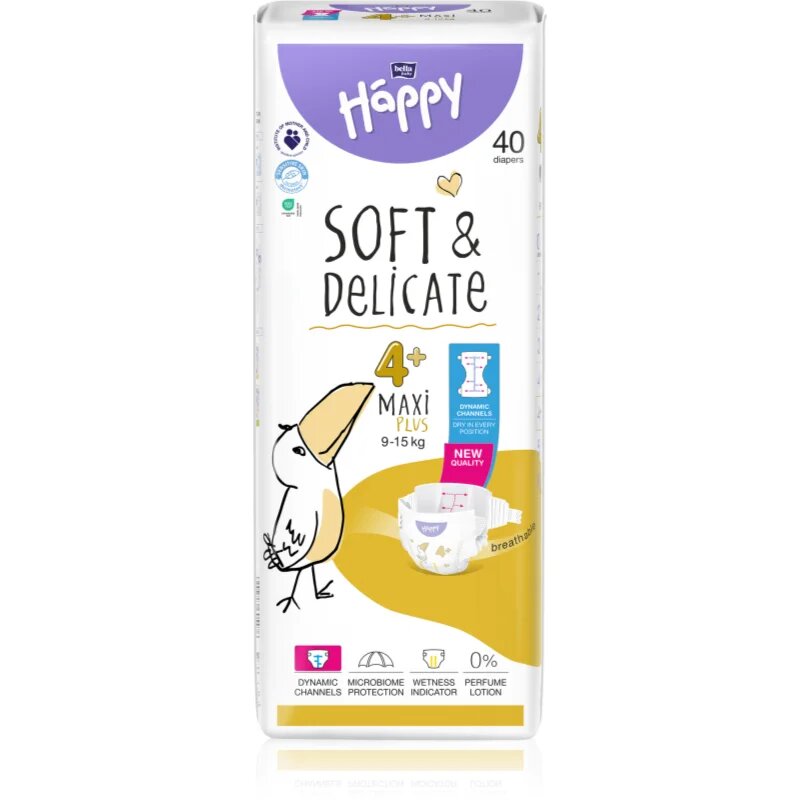 BELLA Baby Happy Soft&Delicate еднократни пелени с каналчета Maxi Plus 9-15 kg 40 бр.
