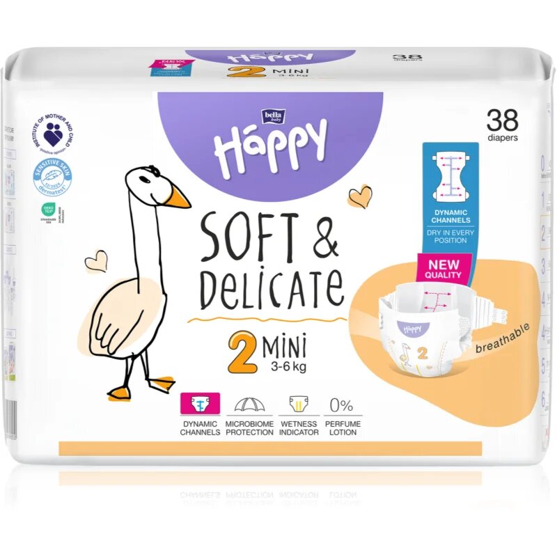 BELLA Baby Happy Soft&Delicate еднократни пелени с каналчета Mini 3-6 kg 38 бр.