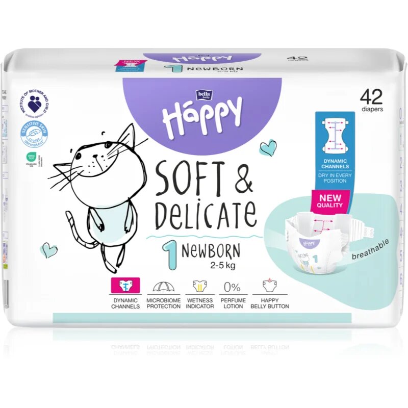 BELLA Baby Happy Soft&Delicate еднократни пелени с каналчета Newborn 2-5 kg 42 бр.