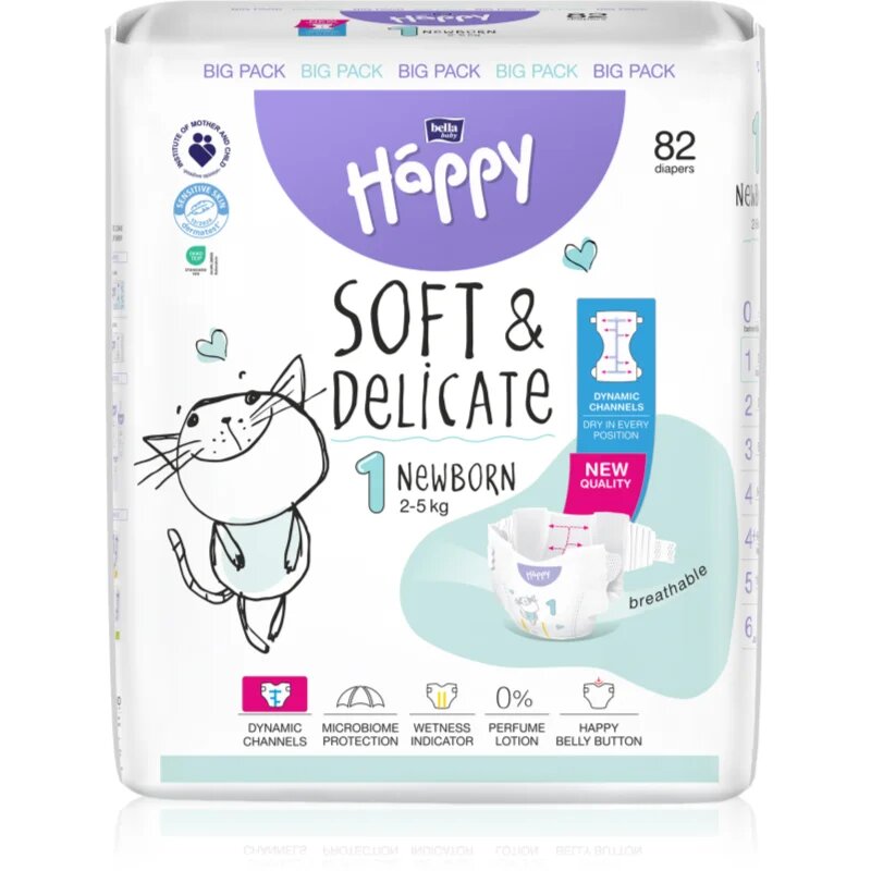 BELLA Baby Happy Soft&Delicate еднократни пелени с каналчета Newborn 2-5 kg 82 бр.