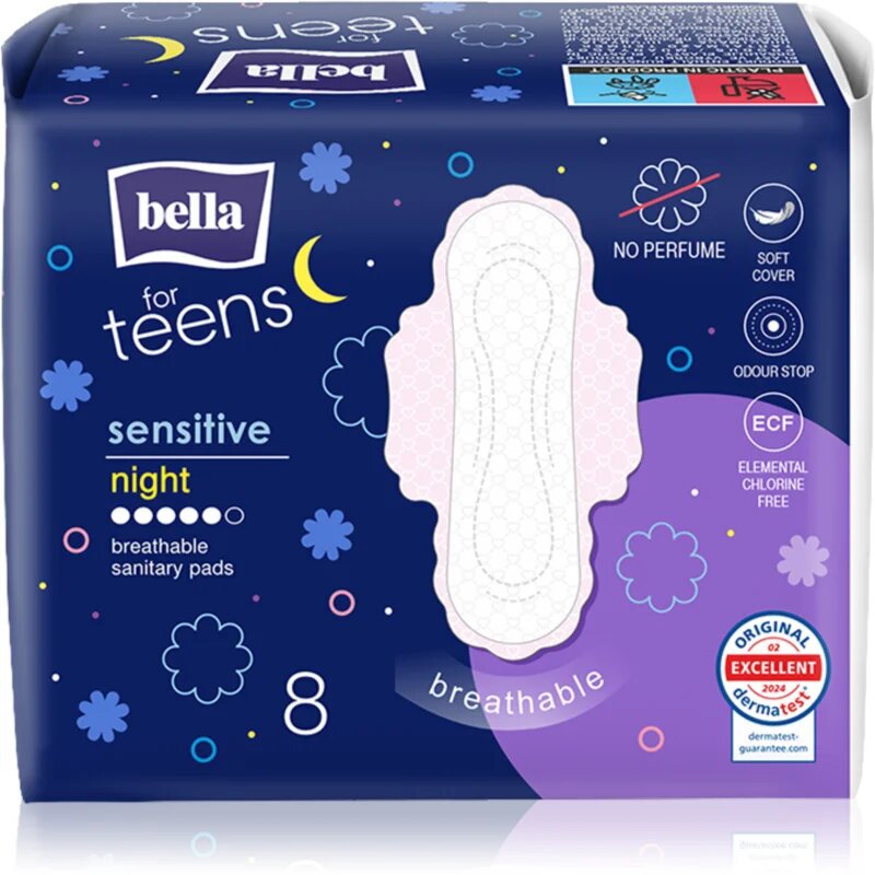 BELLA For Teens Sensitive Night санитарни кърпи за нощ 8 бр.